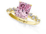 Yellow gold Fancy Pink Radiant Cut Diamond Cluster Side Stone Solitaire Ring with Prong Setting_71