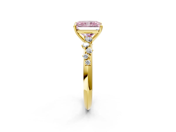 Yellow Gold Radiant Cut Graduated Cluster Engagement Ring Setting for Fancy Pink Center