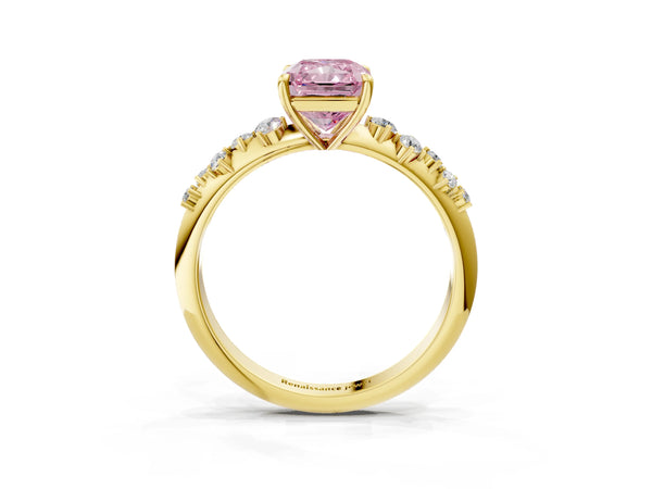 Yellow Gold Radiant Cut Graduated Cluster Engagement Ring Setting for Fancy Pink Center
