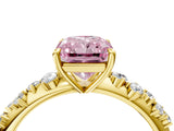 Yellow gold Fancy Pink Radiant Cut Diamond Cluster Side Stone Solitaire Ring with Prong Setting_74