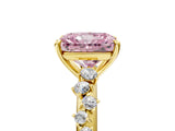 Yellow gold Fancy Pink Radiant Cut Diamond Cluster Side Stone Solitaire Ring with Prong Setting_75