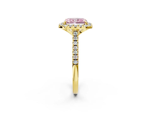 Yellow gold Fancy Pink Radiant Cut Diamond Cushion Halo Ring with Pavé Band_2