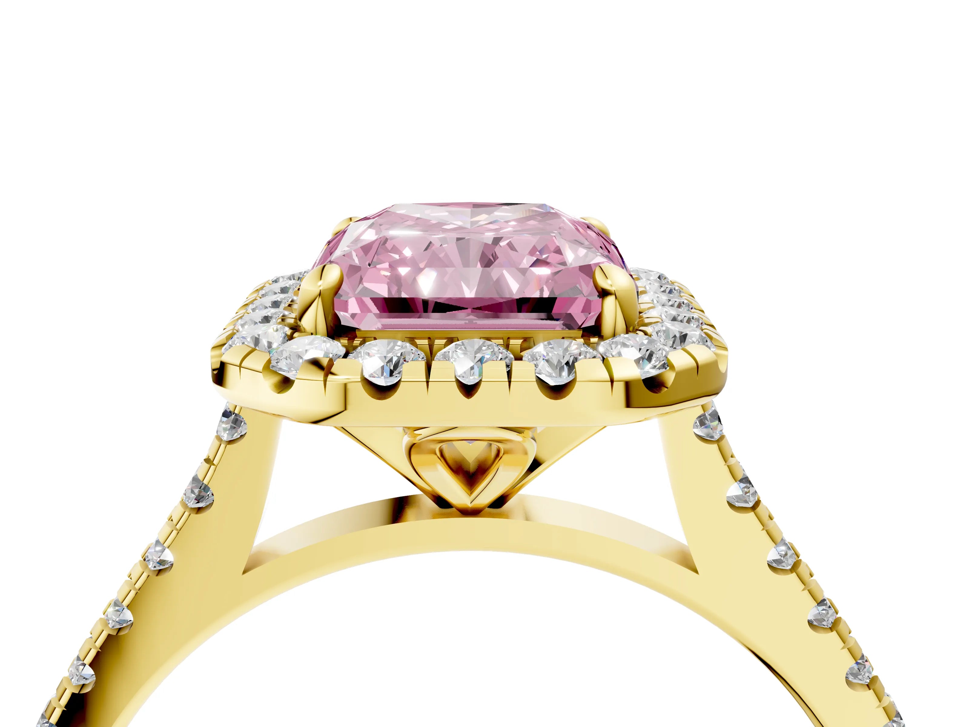 Yellow gold Fancy Pink Radiant Cut Diamond Cushion Halo Ring with Pavé Band_4
