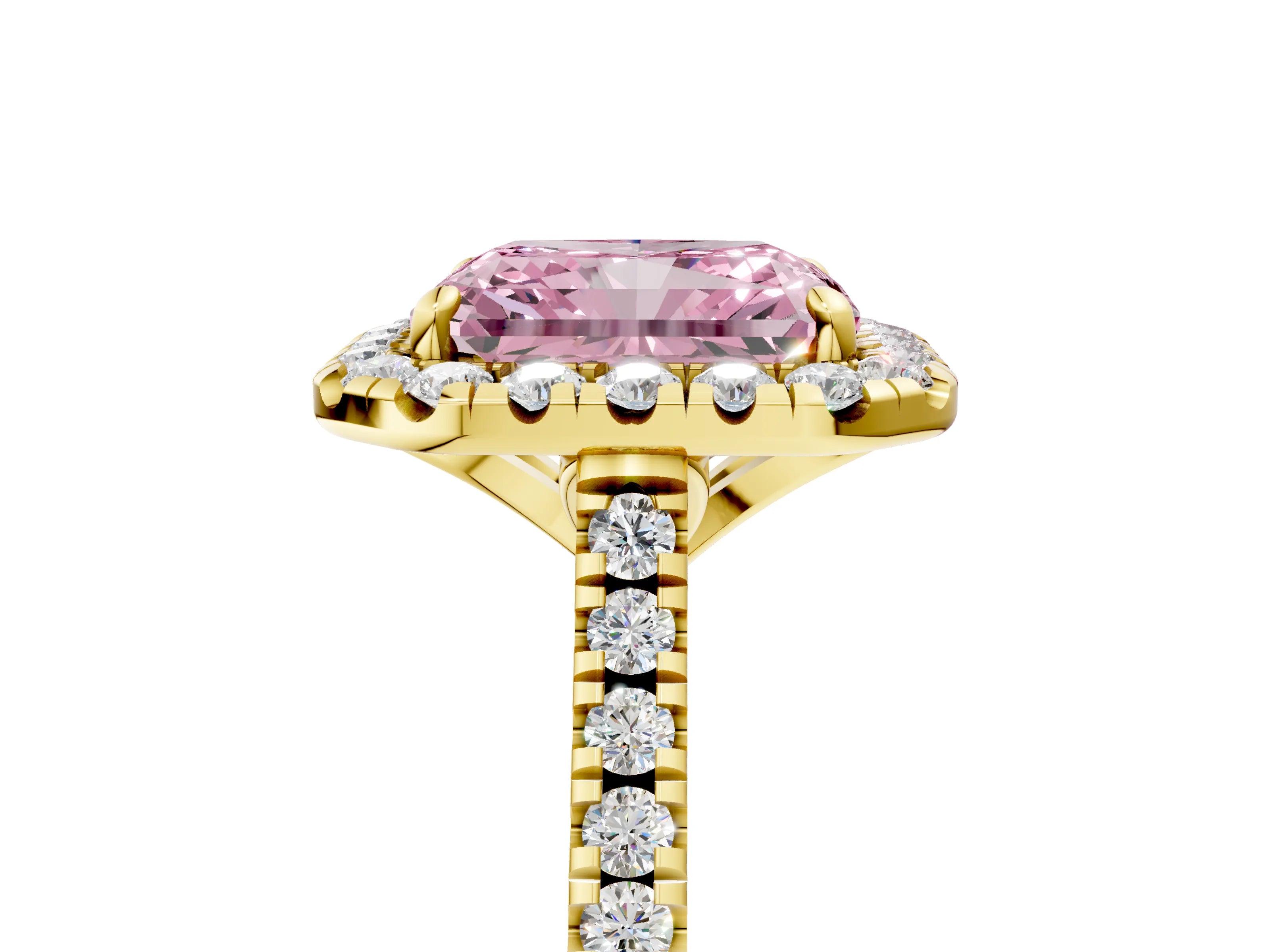 Yellow gold Fancy Pink Radiant Cut Diamond Cushion Halo Ring with Pavé Band_5