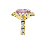 Yellow gold Fancy Pink Radiant Cut Diamond Cushion Halo Ring with Pavé Band_5
