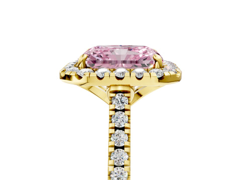 Yellow gold Fancy Pink Radiant Cut Diamond Cushion Halo Ring with Pavé Band_5