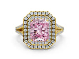 Yellow gold Fancy Pink Radiant Cut Diamond Double Halo Ring with Pavé Band and Prong Setting_90