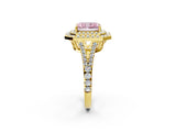 Yellow gold Fancy Pink Radiant Cut Diamond Double Halo Ring with Pavé Band and Prong Setting_92
