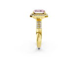 Yellow gold Fancy Pink Radiant Cut Diamond Double Halo Ring with Split Shank and Four-Prong Setting_2