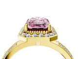 Yellow gold Fancy Pink Radiant Cut Diamond Double Halo Ring with Split Shank and Four-Prong Setting_4