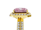Yellow gold Fancy Pink Radiant Cut Diamond Double Halo Ring with Split Shank and Four-Prong Setting_5