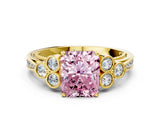 Yellow gold Fancy Pink Radiant  Cut Diamond Engagement Ring with Bezel Set Round Side Stones and Prong Setting_68