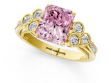 Yellow gold Fancy Pink Radiant  Cut Diamond Engagement Ring with Bezel Set Round Side Stones and Prong Setting_69