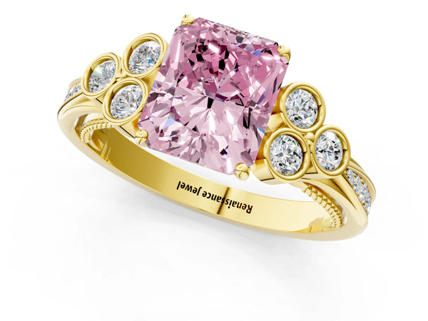 Yellow Gold Radiant Cut Vintage Engagement Ring Setting for Fancy Pink Center