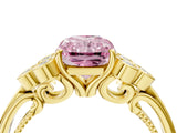 Yellow gold Fancy Pink Radiant  Cut Diamond Engagement Ring with Bezel Set Round Side Stones and Prong Setting_72