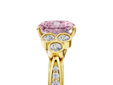 Yellow gold Fancy Pink Radiant  Cut Diamond Engagement Ring with Bezel Set Round Side Stones and Prong Setting_73