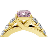 Yellow gold Fancy Pink Radiant  Cut Diamond Engagement Ring with Pavé Band and Four-Prong Setting_7