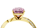 Yellow gold Fancy Pink Radiant Cut Diamond Engagement Ring with Side Stone Accents and Four-Prong Setting_16