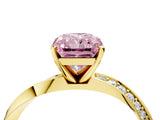 Yellow gold Fancy Pink Radiant Cut Diamond Engagement Ring with Side Stone Accents and Four-Prong Setting_64