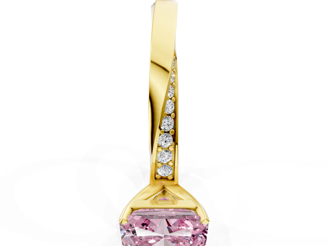 Yellow gold Fancy Pink Radiant Cut Diamond Engagement Ring with Side Stone Accents and Four-Prong Setting_84