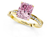 Yellow gold Fancy Pink Radiant Cut Diamond Engagement Ring with Side Stone Accents and Four-Prong Setting_85