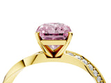 Yellow gold Fancy Pink Radiant Cut Diamond Engagement Ring with Side Stone Accents and Four-Prong Setting_88