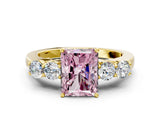 Yellow gold Fancy Pink Radiant  Cut Diamond Five-Stone Prong Set White Gold Ring_32