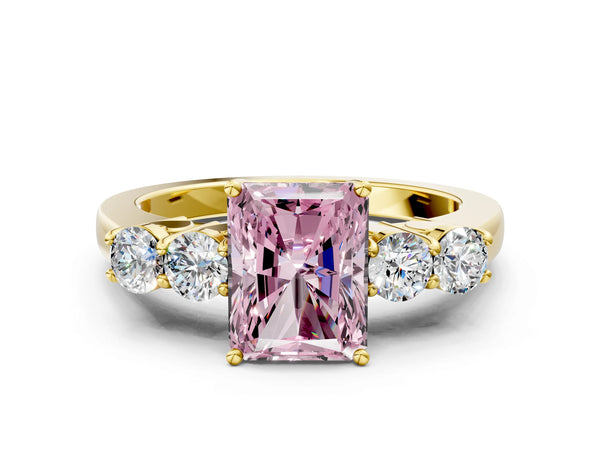 Yellow gold Fancy Pink Radiant  Cut Diamond Five-Stone Prong Set White Gold Ring