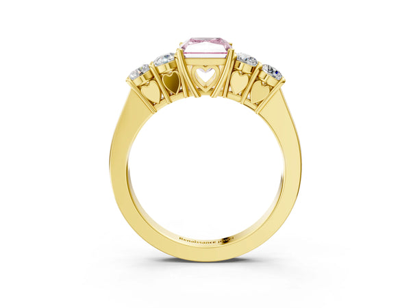 Yellow gold Fancy Pink Radiant  Cut Diamond Five-Stone Prong Set White Gold Ring