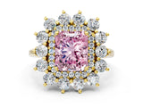 Yellow gold Fancy Pink Radiant Cut Diamond Floral Double Halo Engagement Ring with Prong Setting_24