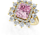 Yellow gold Fancy Pink Radiant Cut Diamond Floral Double Halo Engagement Ring with Prong Setting_25