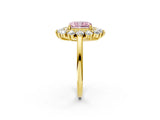 Yellow gold Fancy Pink Radiant Cut Diamond Floral Double Halo Engagement Ring with Prong Setting_26