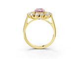 Yellow gold Fancy Pink Radiant Cut Diamond Floral Double Halo Engagement Ring with Prong Setting_27