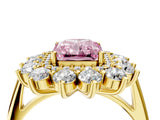 Yellow gold Fancy Pink Radiant Cut Diamond Floral Double Halo Engagement Ring with Prong Setting_28