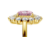 Yellow gold Fancy Pink Radiant Cut Diamond Floral Double Halo Engagement Ring with Prong Setting_29