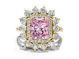 Yellow gold Fancy Pink Radiant Cut Diamond Floral Double Halo Engagement Ring with Prong Setting_60