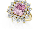Yellow gold Fancy Pink Radiant Cut Diamond Floral Double Halo Engagement Ring with Prong Setting_61