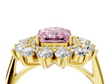 Yellow gold Fancy Pink Radiant Cut Diamond Floral Double Halo Engagement Ring with Prong Setting_64