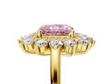 Yellow gold Fancy Pink Radiant Cut Diamond Floral Double Halo Engagement Ring with Prong Setting_65