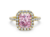 Yellow gold Fancy Pink Radiant  Cut Diamond Floral Halo Engagement Ring with Pavé Band and Prong Setting_36