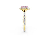 Yellow gold Fancy Pink Radiant  Cut Diamond Floral Halo Engagement Ring with Pavé Band and Prong Setting_38