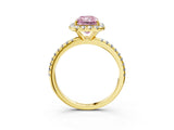 Yellow gold Fancy Pink Radiant  Cut Diamond Floral Halo Engagement Ring with Pavé Band and Prong Setting_39