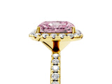 Yellow gold Fancy Pink Radiant  Cut Diamond Floral Halo Engagement Ring with Pavé Band and Prong Setting_41