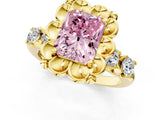 Yellow gold Fancy Pink Radiant  Cut Diamond Floral Halo Engagement Ring with Shared Prong Setting 1