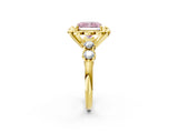 Yellow gold Fancy Pink Radiant  Cut Diamond Floral Halo Engagement Ring with Shared Prong Setting 2