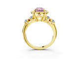 Yellow gold Fancy Pink Radiant  Cut Diamond Floral Halo Engagement Ring with Shared Prong Setting 3