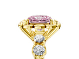 Yellow gold Fancy Pink Radiant  Cut Diamond Floral Halo Engagement Ring with Shared Prong Setting 5