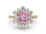 Yellow gold Fancy Pink Radiant  Cut Diamond Floral Halo Pave Band with Prong Setting_37