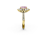 Yellow gold Fancy Pink Radiant  Cut Diamond Floral Halo Pave Band with Prong Setting_39