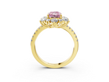 Yellow gold Fancy Pink Radiant  Cut Diamond Floral Halo Pave Band with Prong Setting_40